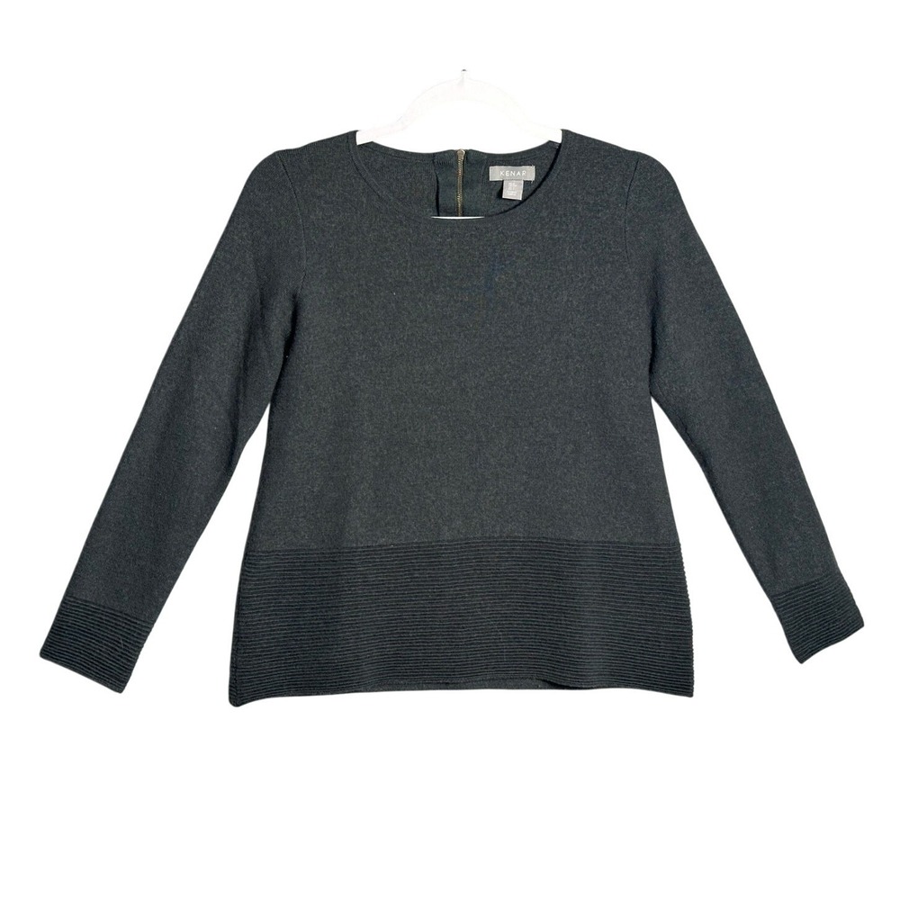 Kenar Sz S Extra Fine Merino Wool Pullover Sweater Zip Back Ribbed minimalist